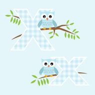 Alphabet for baby boy with owl vector letters X N2