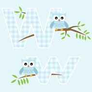 Alphabet for baby boy with owl vector letters W N2