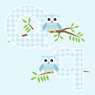 Alphabet for baby boy with owl vector letters Q N2