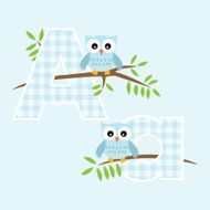 Alphabet for baby boy with owl vector letters A N2