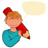 Kid With Pencil Cartoon - Speech Bubble For Text N2