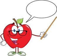 Smiling Apple Teacher With A Pointer And Speech Bubble