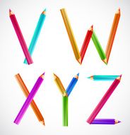Colorful alphabet of pencils (V W X Y Z)