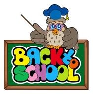 Back to school sign with owl lector
