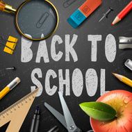 Back to school chalk drawing template with schools supplies N2