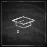 vintage illustration with graduation cap sign on blackboard background educational