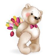 Smiling Bear with a bouquet
