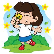 Student girl smelling flowers in the park N2