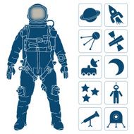Spaceman space science and research icons set