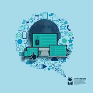Computer network business software and social media icons