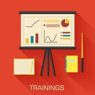 training Analytics business desk infographic with book and notepad