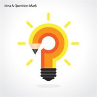 Pencil question mark and light bulb on background Education concept