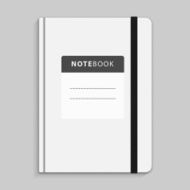 Black copybook with elastic band bookmark illustration