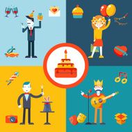 Gift Party Birthday Businessman character concept icons set