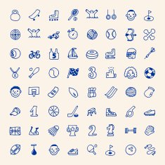 Hand drawn simple doodle sport icons set Vector illustration