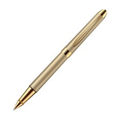 Gold ballpoint pen on a white background