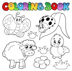 Coloring book with spring animals