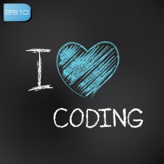 I love coding on blackboard background vector