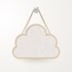 Wooden sign with rope hanging from cloud design