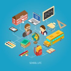 Secondary school isometric concept poster