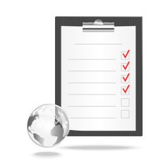 Ð¡lipboard with checklist end globe