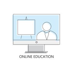 Thin line icon of online education form webinar