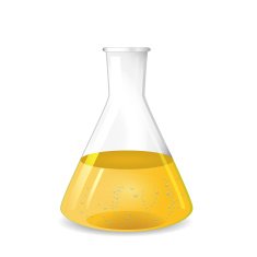 Conical flask with chemical colored solution and bubbles