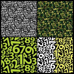 Set of Four Seamless Backgrounds With Numbers and Letters Pattern