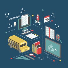 flat 3d isometric education concept illustration