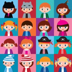 Set of sixteen colorful vectors with different kids N2