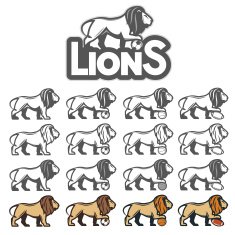 Lion mascot in different styles for sport emblems
