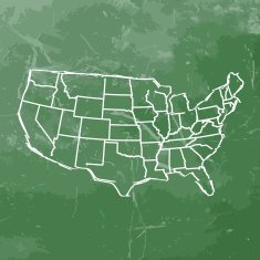 USA map sketched on green chalkboard background