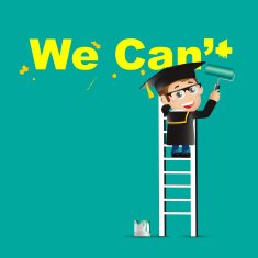 Graduate student Man erasing the word we can't