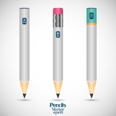 Set gray various wooden detailed sharpened smooth pencils isolated
