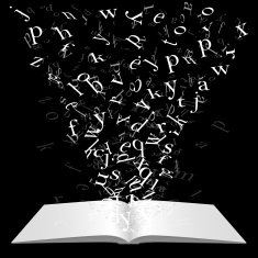 Book with flying letters N4