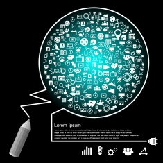 creative splash pencil and circle social network white icons set