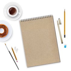 Workspace with notebook and coffee N3