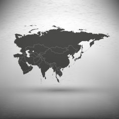 Eurasia map with the shadow on gray background