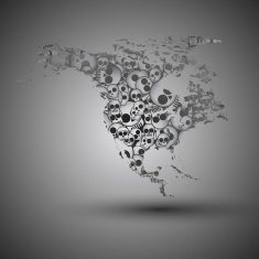 North america map in the form of skulls background