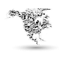 North america map in form of skulls background