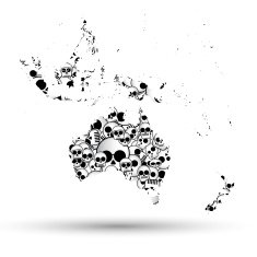 Australia map in the form of skulls background N2