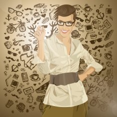 Vector Hipster Business Woman Writing Something N3
