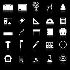 School icons with reflect on black background N2