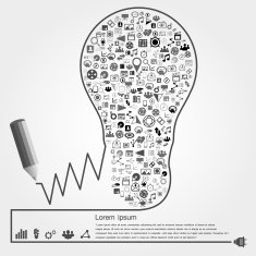 pencil and bulb with social network icons N2