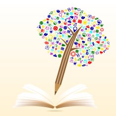 creative splash pencil with colorful icons set illustration on book