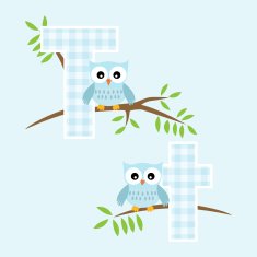 Alphabet for baby boy with owl vector letters T N2