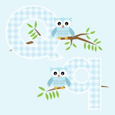 Alphabet for baby boy with owl vector letters Q N2