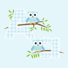 Alphabet for baby boy with owl vector letters A N2