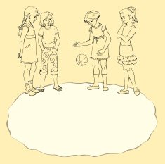 Vector oval frame with girls who play Ball N2