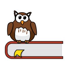 Smart cartoon owl sitting on a book